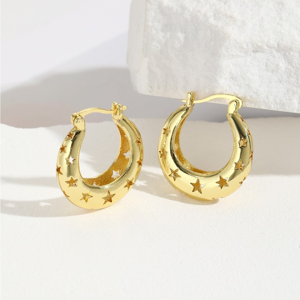 Lovcia Gold-Plated Sculptural Hoop Earrings - Modern Minimalist Chunky Jewellery for Women-Earrings-ZYNDME395G-ZYNDME395G