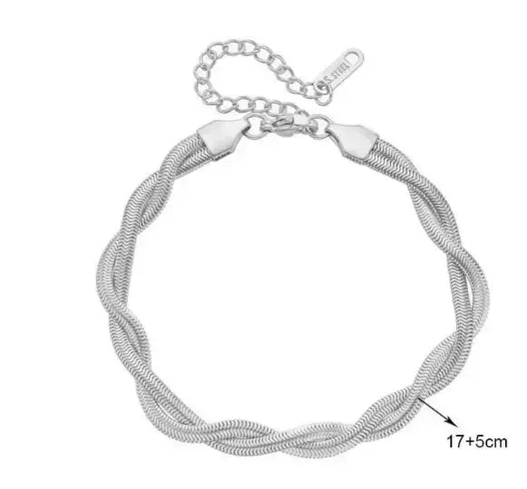 Lovcia Gold Plated Stainless Steel Braided Silver Chain Bracelet for Women - Party Bracelet Jewellery for Women-Bracelets-Braided Silver Chain-Braided Silver Chain