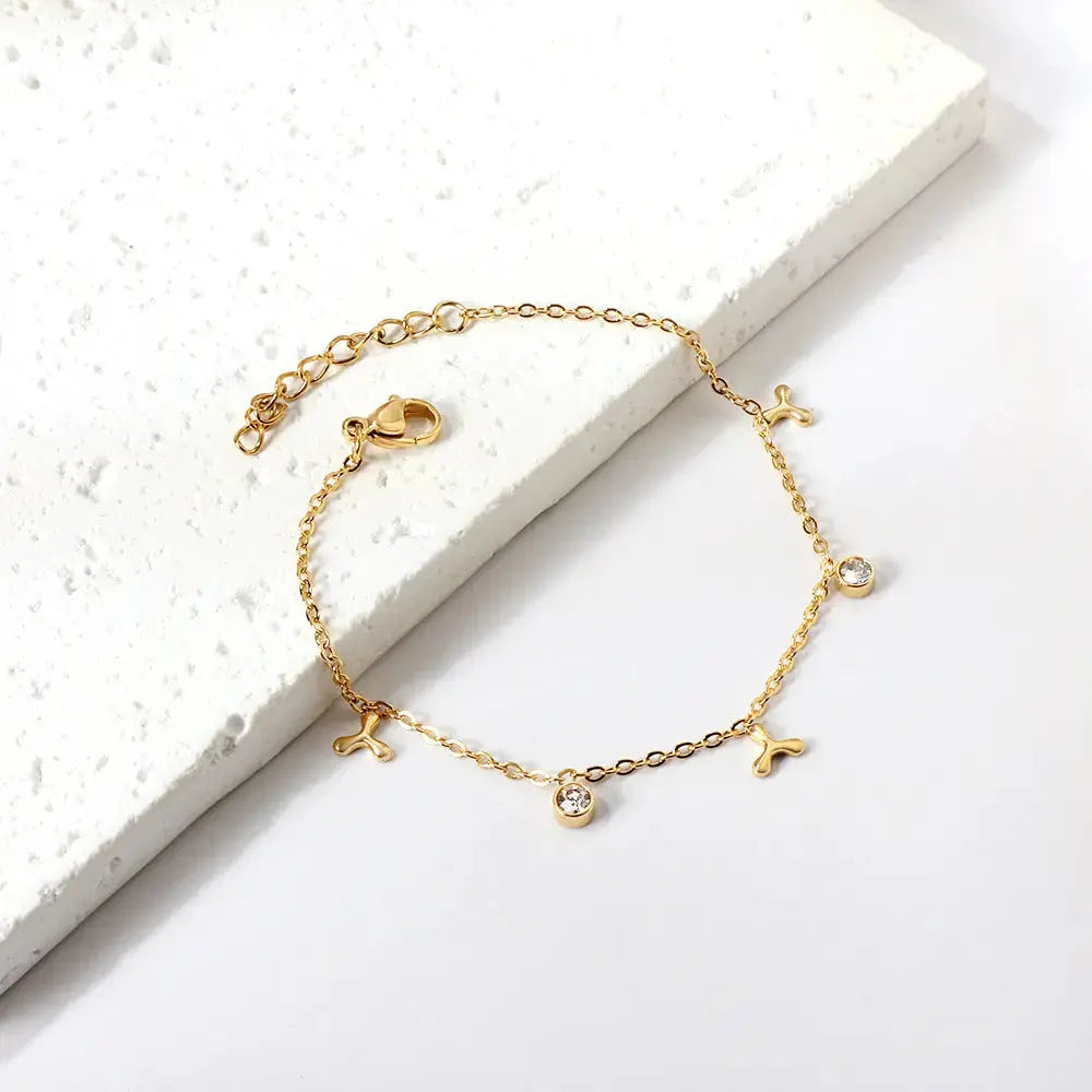 Lovcia Gold Plated Stainless Steel Cherry Charm Bracelet with Sparkling Crystal for Women-Bracelets-Silver-Silver