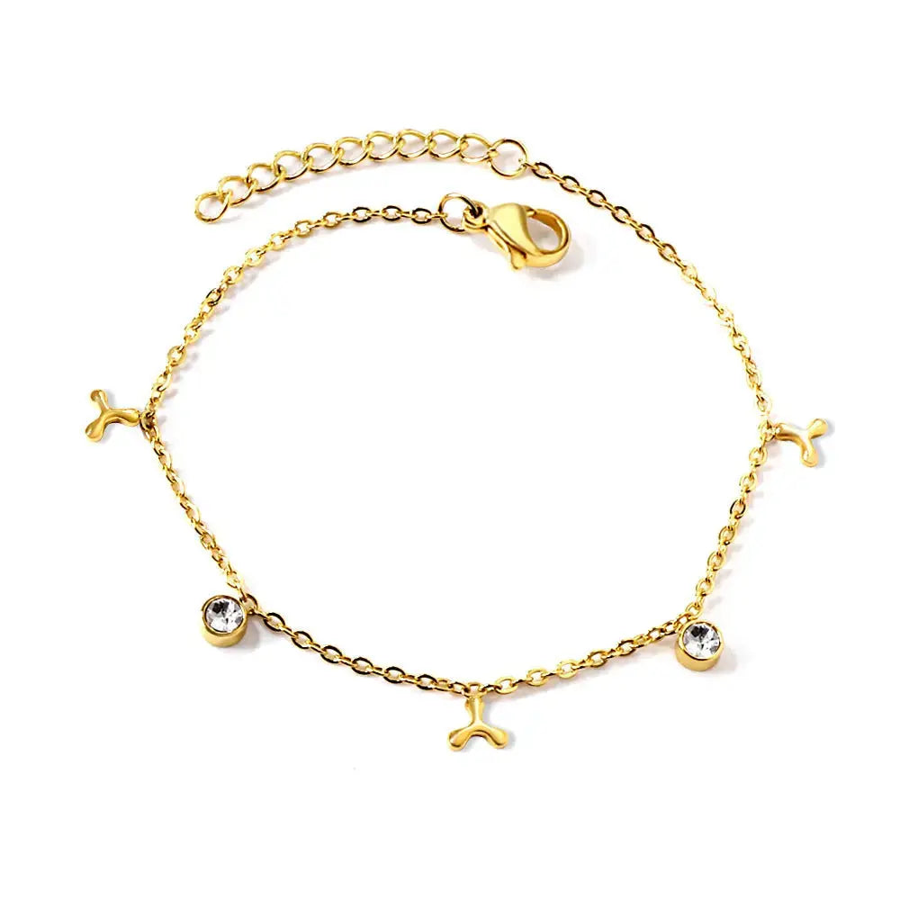 Lovcia Gold Plated Stainless Steel Cherry Charm Bracelet with Sparkling Crystal for Women-Bracelets-Silver-Silver