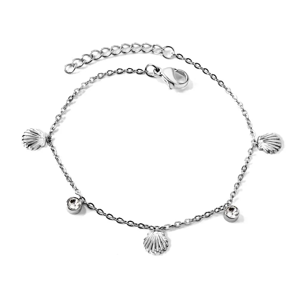 Lovcia Gold Plated Stainless Steel Cherry Charm Bracelet with Sparkling Crystal for Women-Bracelets-Silver-Silver