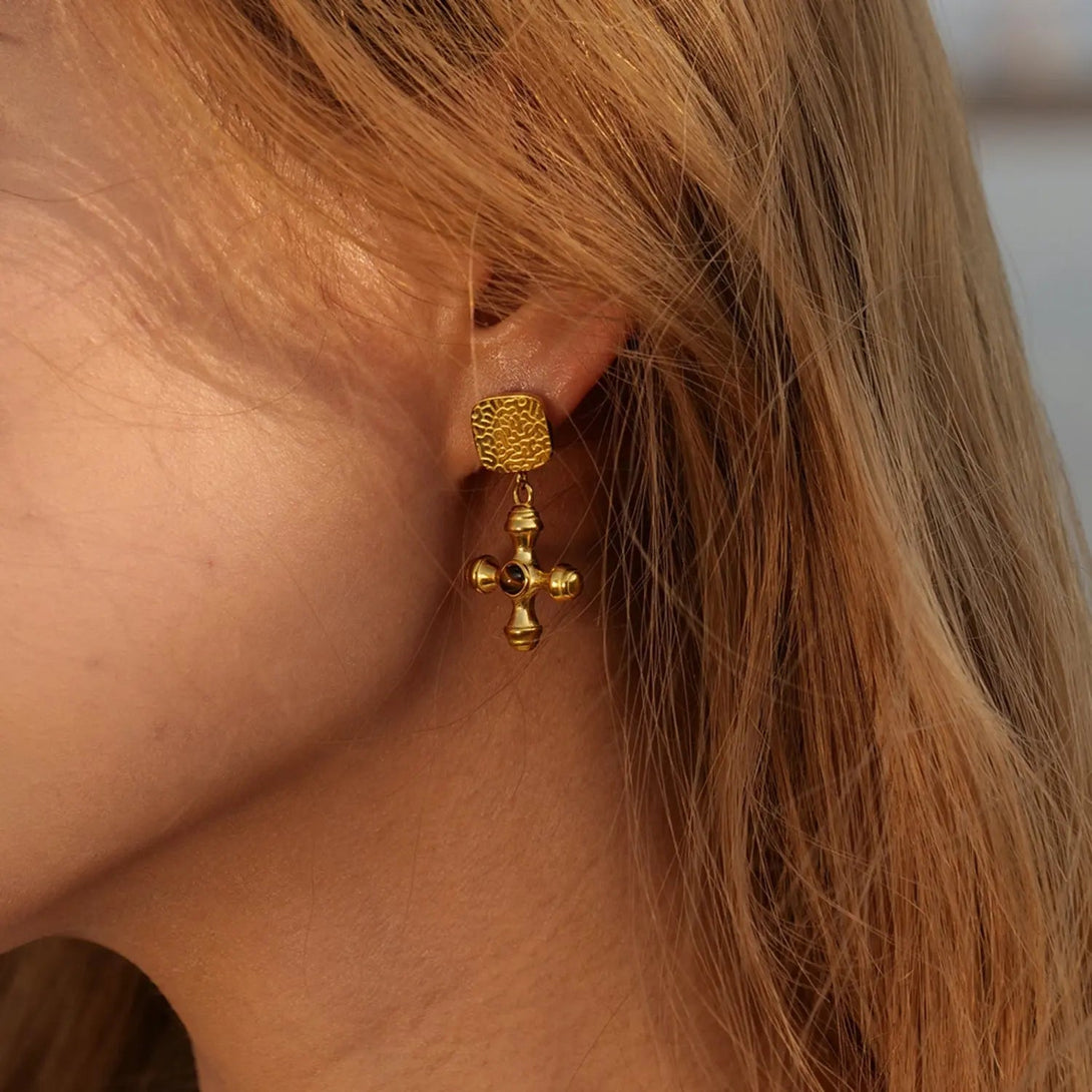Lovcia Gold-Plated Stainless Steel Cross Shape Earrings-Earrings-Style A-One Size-Style A