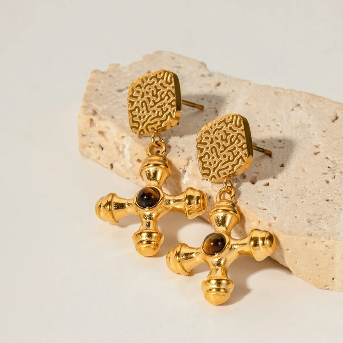 Lovcia Gold-Plated Stainless Steel Cross Shape Earrings-Earrings-Style A-One Size-Style A