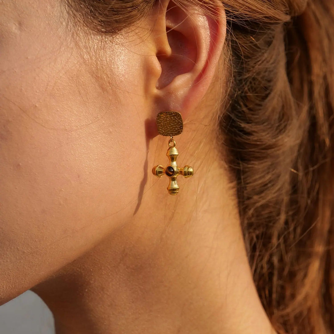 Lovcia Gold-Plated Stainless Steel Cross Shape Earrings-Earrings-Style A-One Size-Style A