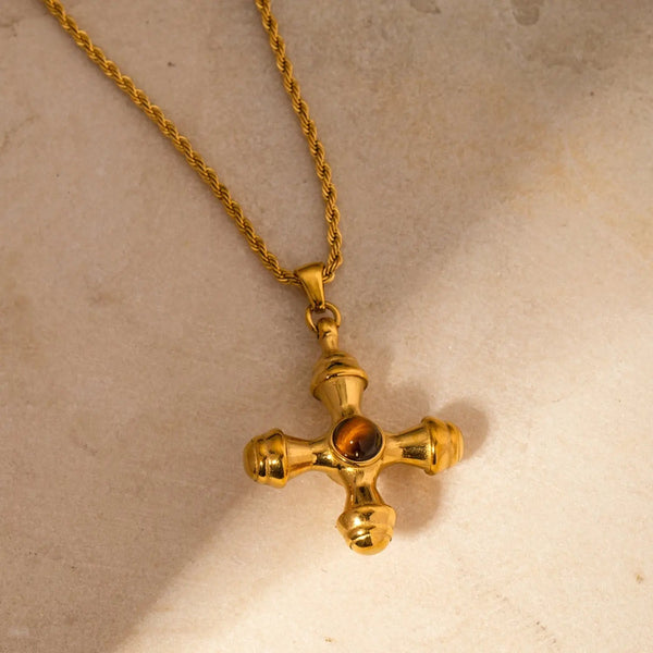 Lovcia Gold-Plated Stainless Steel Cross Shape Pendant Necklace-Necklaces-Style A-One Size-Style A