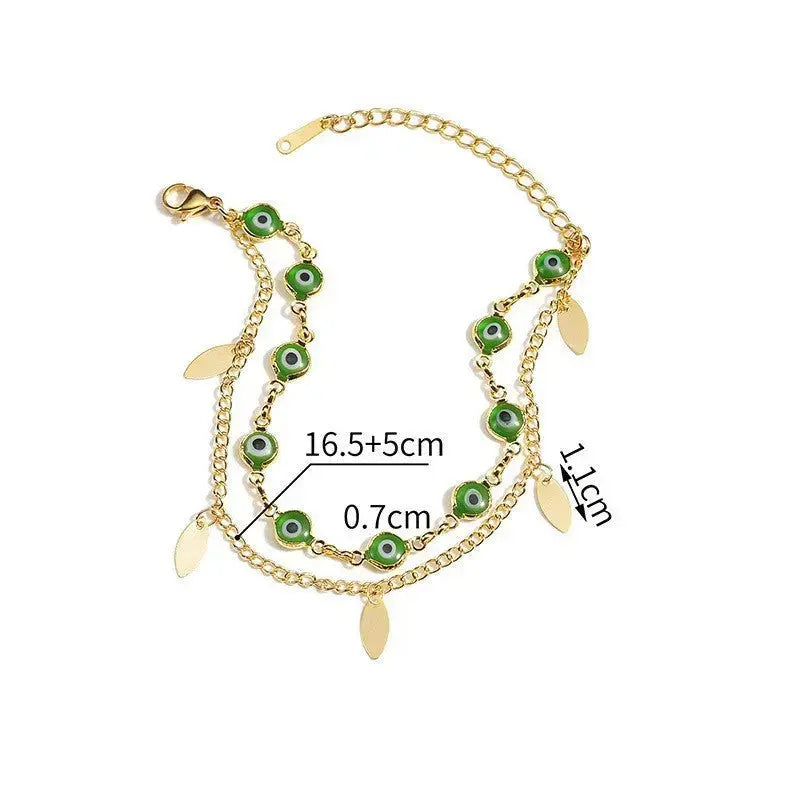 Lovcia Gold-Plated Stainless Steel Evil Eye Charm Bracelet for Women - Double Layered Chain-Bracelets-Gold-Gold