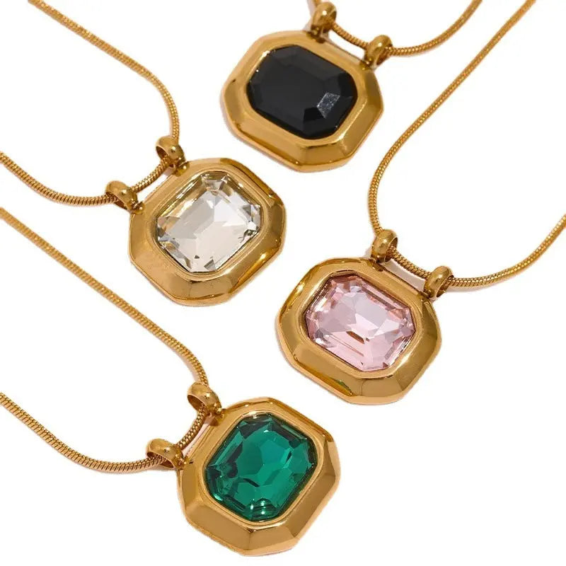 Lovcia Gold Plated Stainless Steel Geometric Pendant Necklace for Women - 18K Gold Electroplated, Adjustable Length, Hypoallergenic, Elegant Design-Necklaces-Black-Black