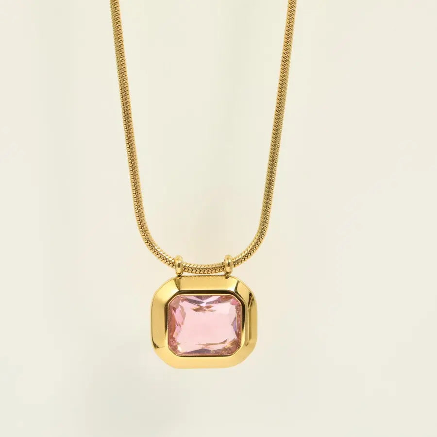 Lovcia Gold Plated Stainless Steel Geometric Pendant Necklace for Women - 18K Gold Electroplated, Adjustable Length, Hypoallergenic, Elegant Design-Necklaces-Light Pink-Light Pink