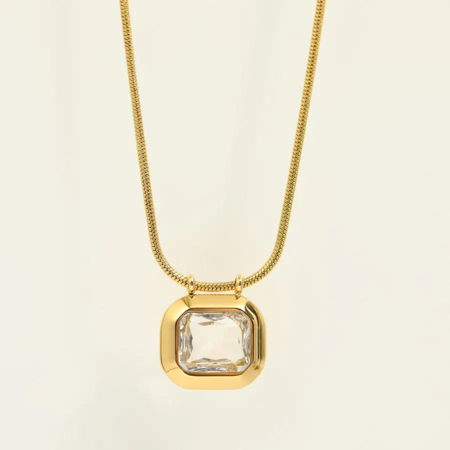 Lovcia Gold Plated Stainless Steel Geometric Pendant Necklace for Women - 18K Gold Electroplated, Adjustable Length, Hypoallergenic, Elegant Design-Necklaces-Transparent-Transparent