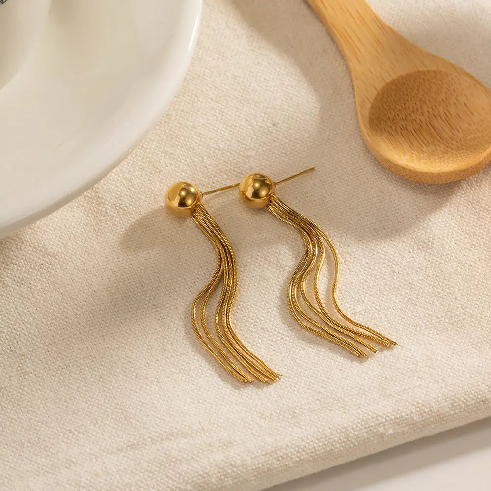Lovcia Gold Plated Stainless Steel Geometric Tassel Earrings for Women-Earrings-Gold-Gold