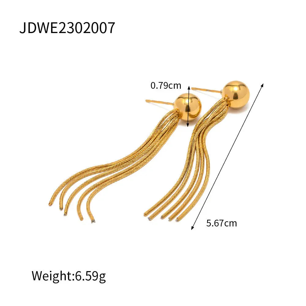 Lovcia Gold Plated Stainless Steel Geometric Tassel Earrings for Women-Earrings-Gold-Gold