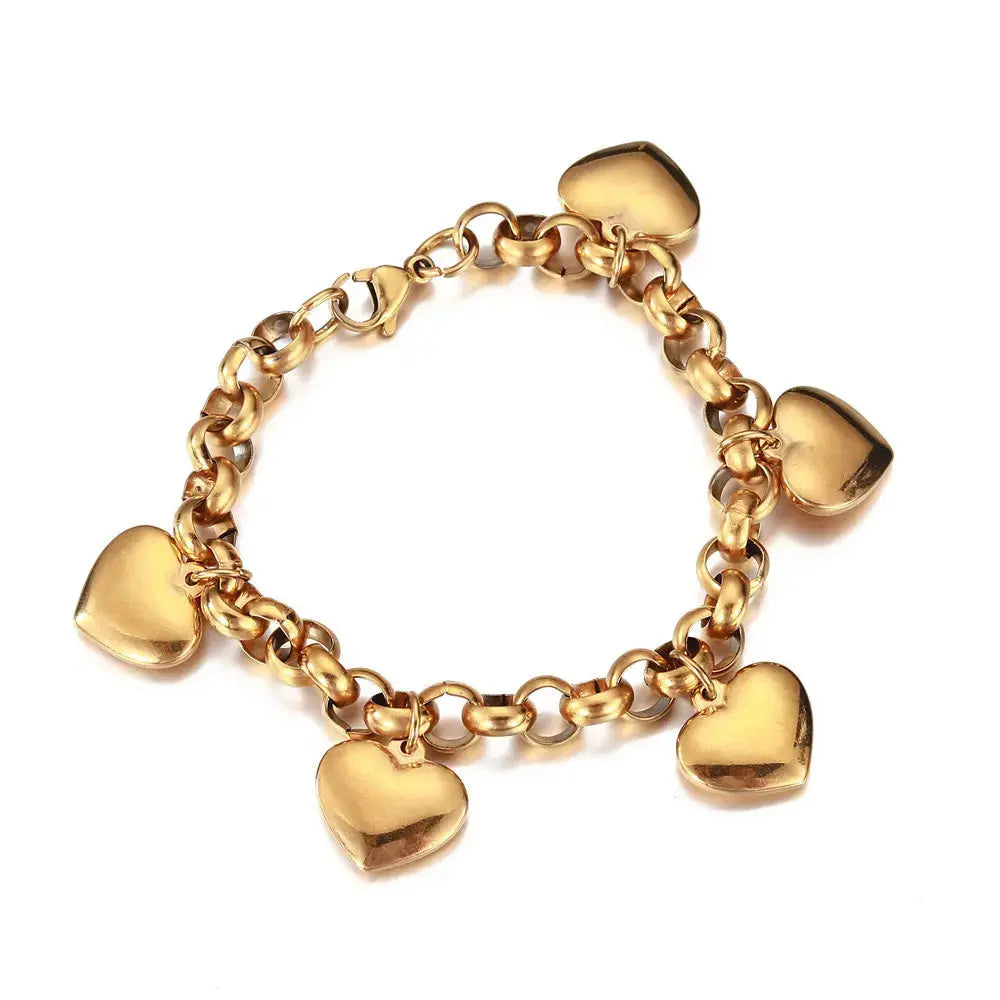Lovcia Gold-Plated Stainless Steel Heart Charm Durable Bracelet for Women-Bracelets-Gold-Gold