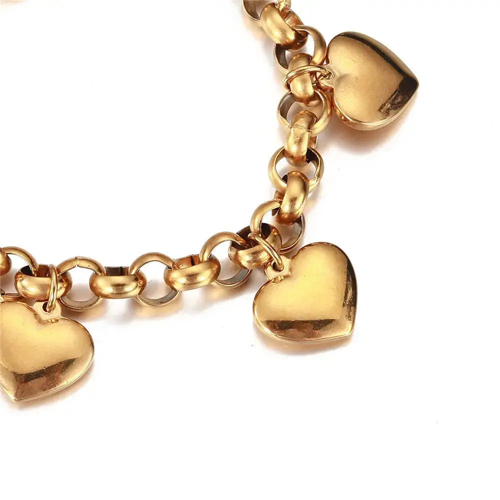 Lovcia Gold-Plated Stainless Steel Heart Charm Durable Bracelet for Women-Bracelets-Gold-Gold