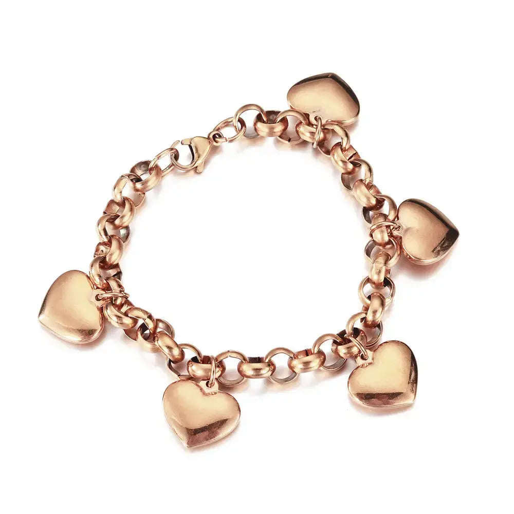 Lovcia Gold-Plated Stainless Steel Heart Charm Durable Bracelet for Women-Bracelets-Rose Gold-Rose Gold
