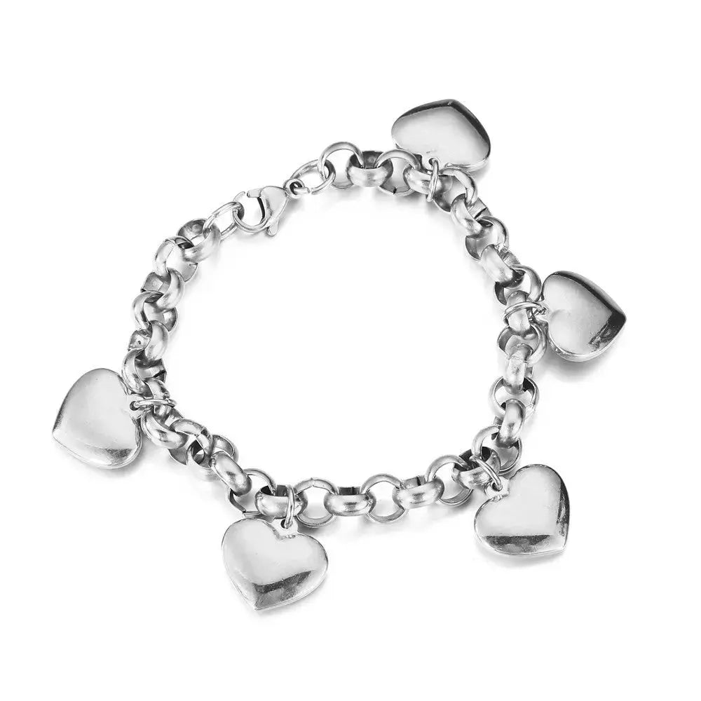 Lovcia Gold-Plated Stainless Steel Heart Charm Durable Bracelet for Women-Bracelets-Silver-Silver