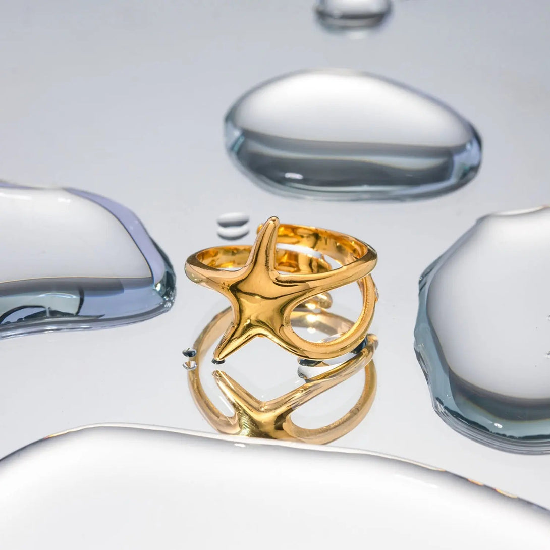 Lovcia Gold-Plated Stainless Steel Star Ring-Rings-Gold-One Size-Gold