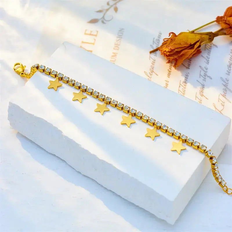 Lovcia Gold-Plated Star Charm Tennis Bracelet with Sparkling Zirconia for Women-Bracelets-Gold-Gold