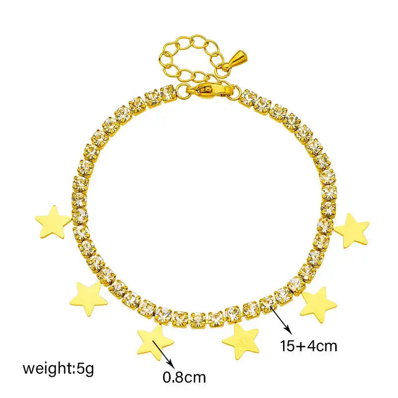 Lovcia Gold-Plated Star Charm Tennis Bracelet with Sparkling Zirconia for Women-Bracelets-Gold-Gold