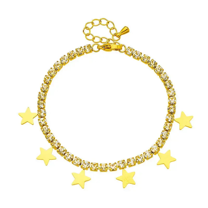 Lovcia Gold-Plated Star Charm Tennis Bracelet with Sparkling Zirconia for Women-Bracelets-Gold-Gold