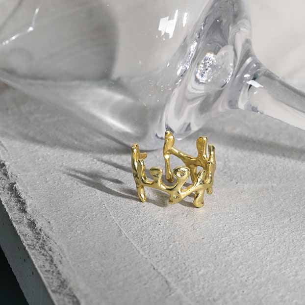 Lovcia Gold Plated Sterling Silver Adjustable Ring-Rings-Yellow Gold-Yellow Gold