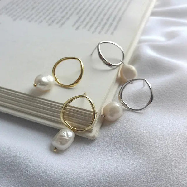 Lovcia Gold Plated Sterling Silver Baroque Pearl Drop Earrings - Elegant Earrings for Women-Earrings-Gold-Gold