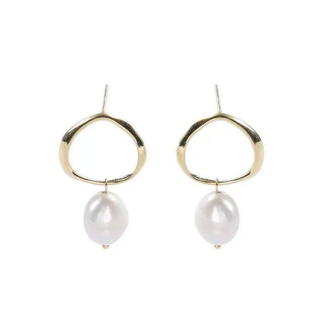 Lovcia Gold Plated Sterling Silver Baroque Pearl Drop Earrings - Elegant Earrings for Women-Earrings-Gold-Gold