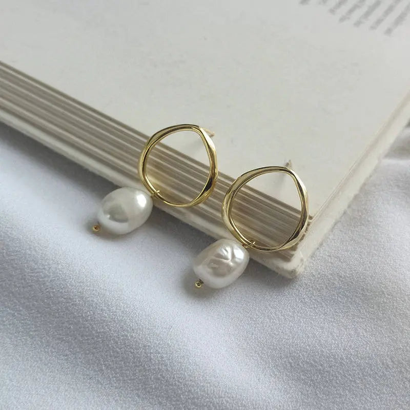 Lovcia Gold Plated Sterling Silver Baroque Pearl Drop Earrings - Elegant Earrings for Women-Earrings-Gold-Gold