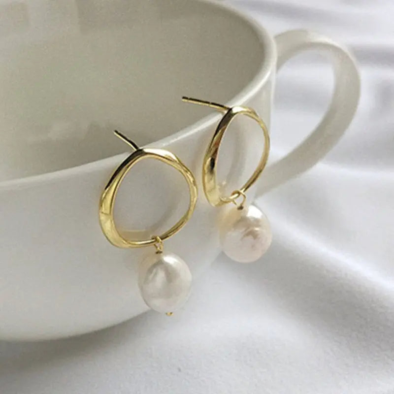 Lovcia Gold Plated Sterling Silver Baroque Pearl Drop Earrings - Elegant Earrings for Women-Earrings-Gold-Gold