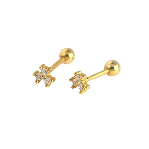 Lovcia Gold Plated Sterling Silver CZ Flower Stud Earrings-Earrings-Yellow Gold-Yellow Gold