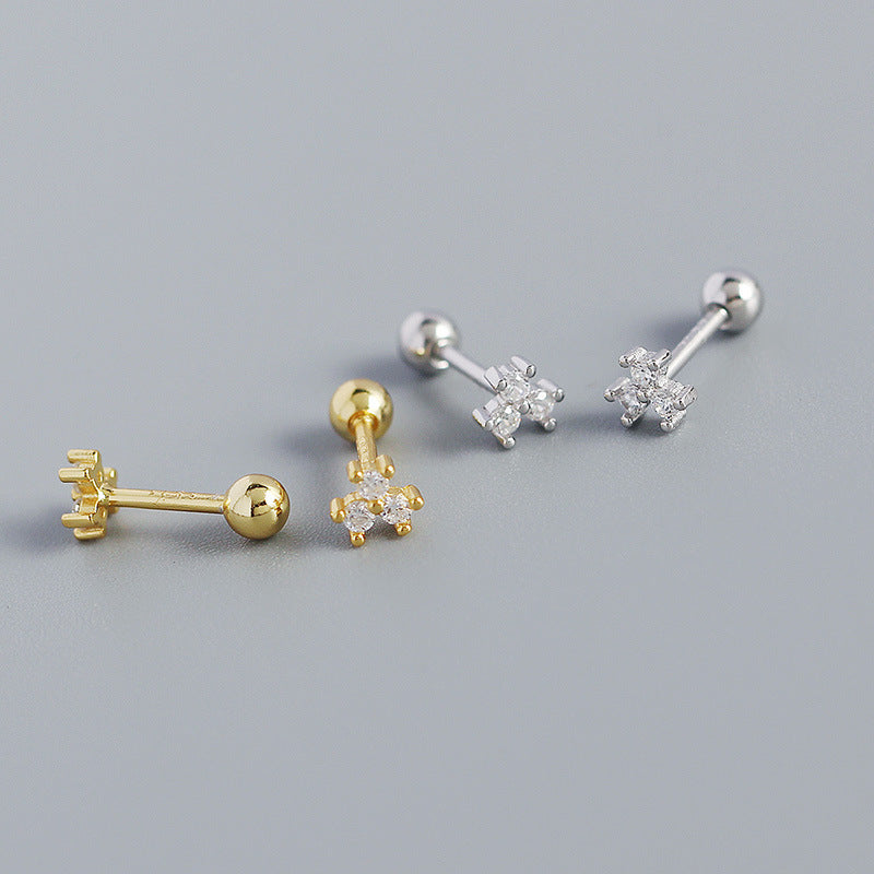 Lovcia Gold Plated Sterling Silver CZ Flower Stud Earrings-Earrings-Yellow Gold-Yellow Gold