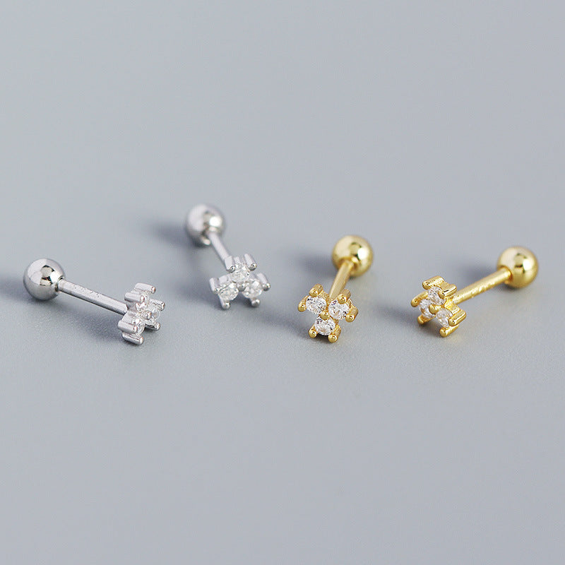 Lovcia Gold Plated Sterling Silver CZ Flower Stud Earrings-Earrings-Yellow Gold-Yellow Gold
