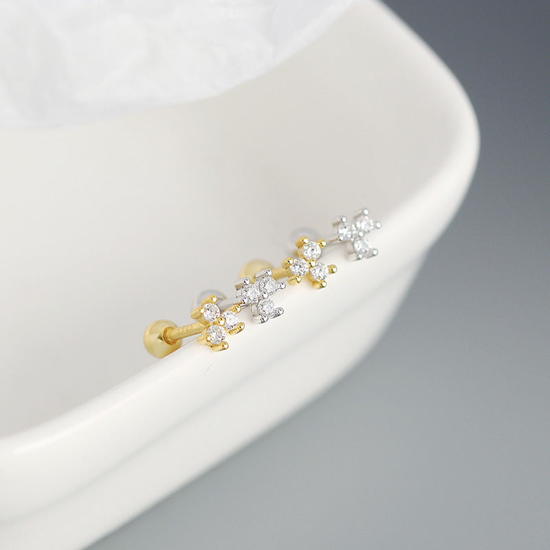 Lovcia Gold Plated Sterling Silver CZ Flower Stud Earrings-Earrings-Yellow Gold-Yellow Gold