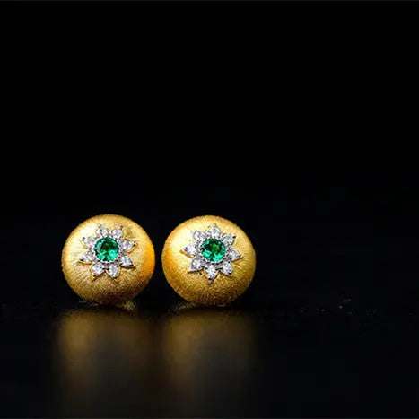 Lovcia Gold-Plated Sterling Silver Stud Earrings for Women with Brushed Finish and Zirconia-Earrings-Gold green zirconia-Gold green zirconia