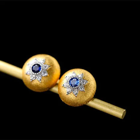 Lovcia Gold-Plated Sterling Silver Stud Earrings for Women with Brushed Finish and Zirconia-Earrings-Gold white zirconia-Gold white zirconia