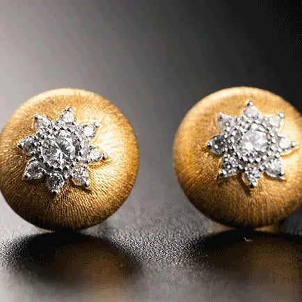 Lovcia Gold-Plated Sterling Silver Stud Earrings for Women with Brushed Finish and Zirconia-Earrings-Gold white zirconia-Gold white zirconia