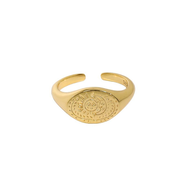 Lovcia Gold Plated Sun Stars Moon Adjustable Ring 925 Silver-Rings-Yellow Gold-Yellow Gold