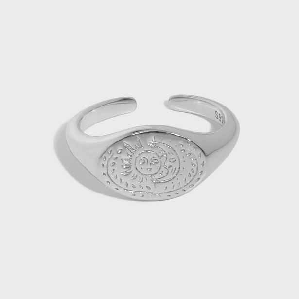 Lovcia Gold Plated Sun Stars Moon Adjustable Ring 925 Silver-Rings-Yellow Gold-Yellow Gold