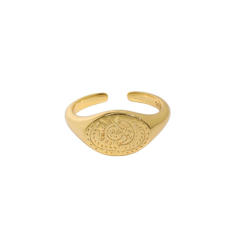 Lovcia Gold Plated Sun Stars Moon Adjustable Ring 925 Silver-Rings-Yellow Gold-Yellow Gold