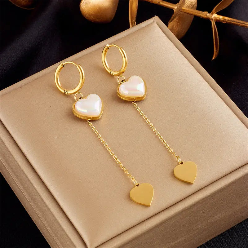 Lovcia Gold Plated Titanium Steel Iridescent Heart Charm Hoop Earrings for Women-Earrings-Gold-Gold