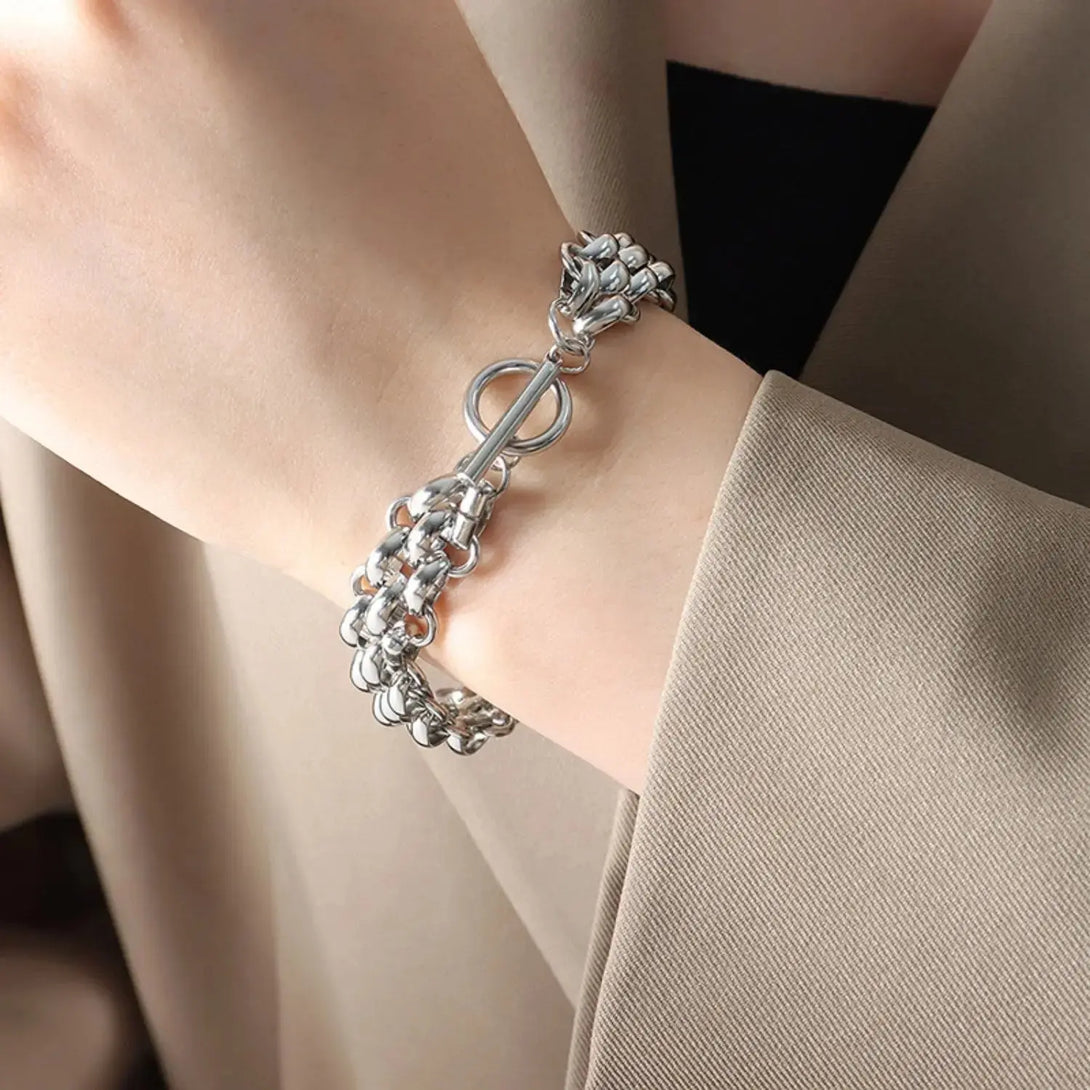 Lovcia Gold-Plated Toggle Clasp Bracelet-Bracelets-Silver-One Size-Silver