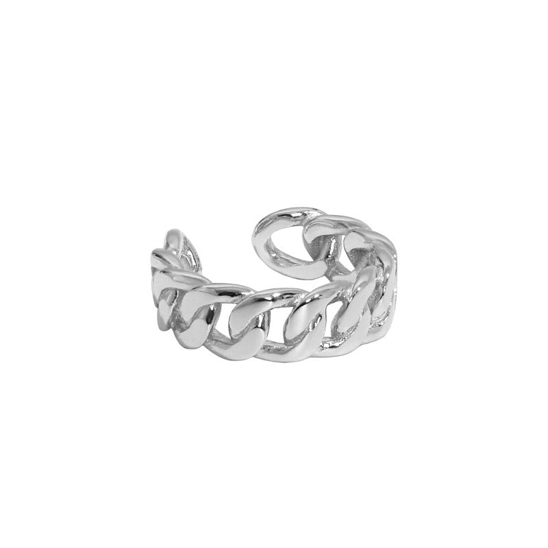 Lovcia Gold Plated Twisted Chain Ring Adjustable Size-Rings-Rhodium-Rhodium