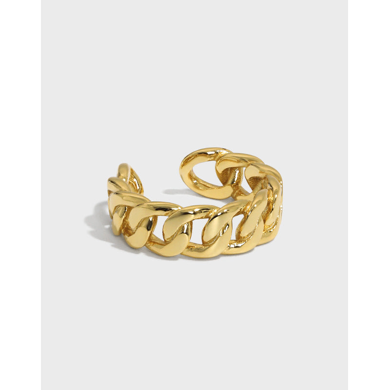 Lovcia Gold Plated Twisted Chain Ring Adjustable Size-Rings-Yellow Gold-Yellow Gold