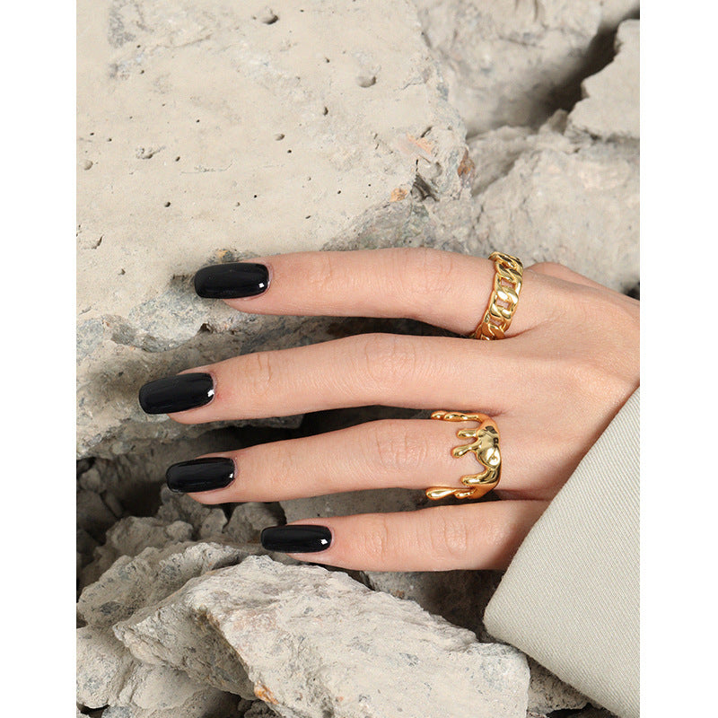 Lovcia Gold Plated Twisted Chain Ring Adjustable Size-Rings-Yellow Gold-Yellow Gold