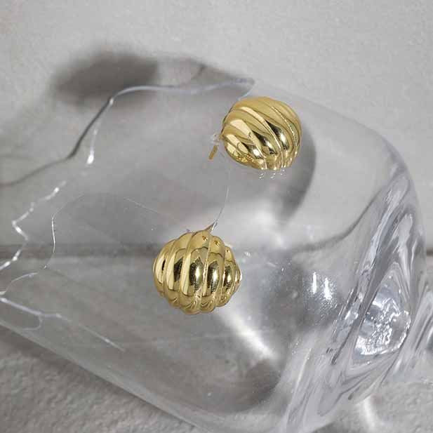 Lovcia Gold Plated Twisted Geometry Stud Earrings 14.3mm-Earrings-Yellow Gold-Yellow Gold