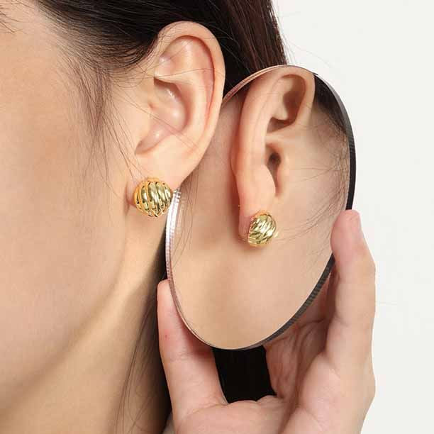 Lovcia Gold Plated Twisted Geometry Stud Earrings 14.3mm-Earrings-Yellow Gold-Yellow Gold