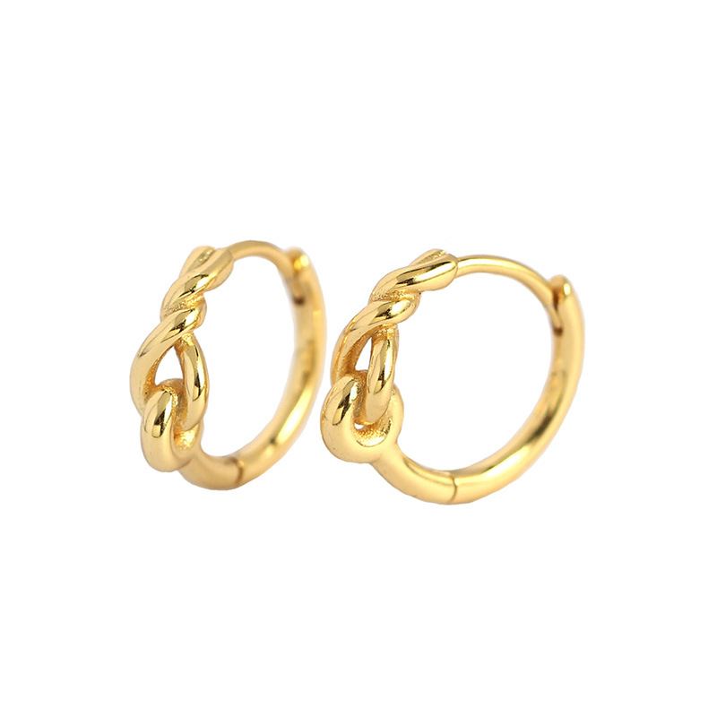 Lovcia Gold Plated Twisted Huggie Hoop Earrings 12.6mm-Earrings-Yellow Gold-Yellow Gold