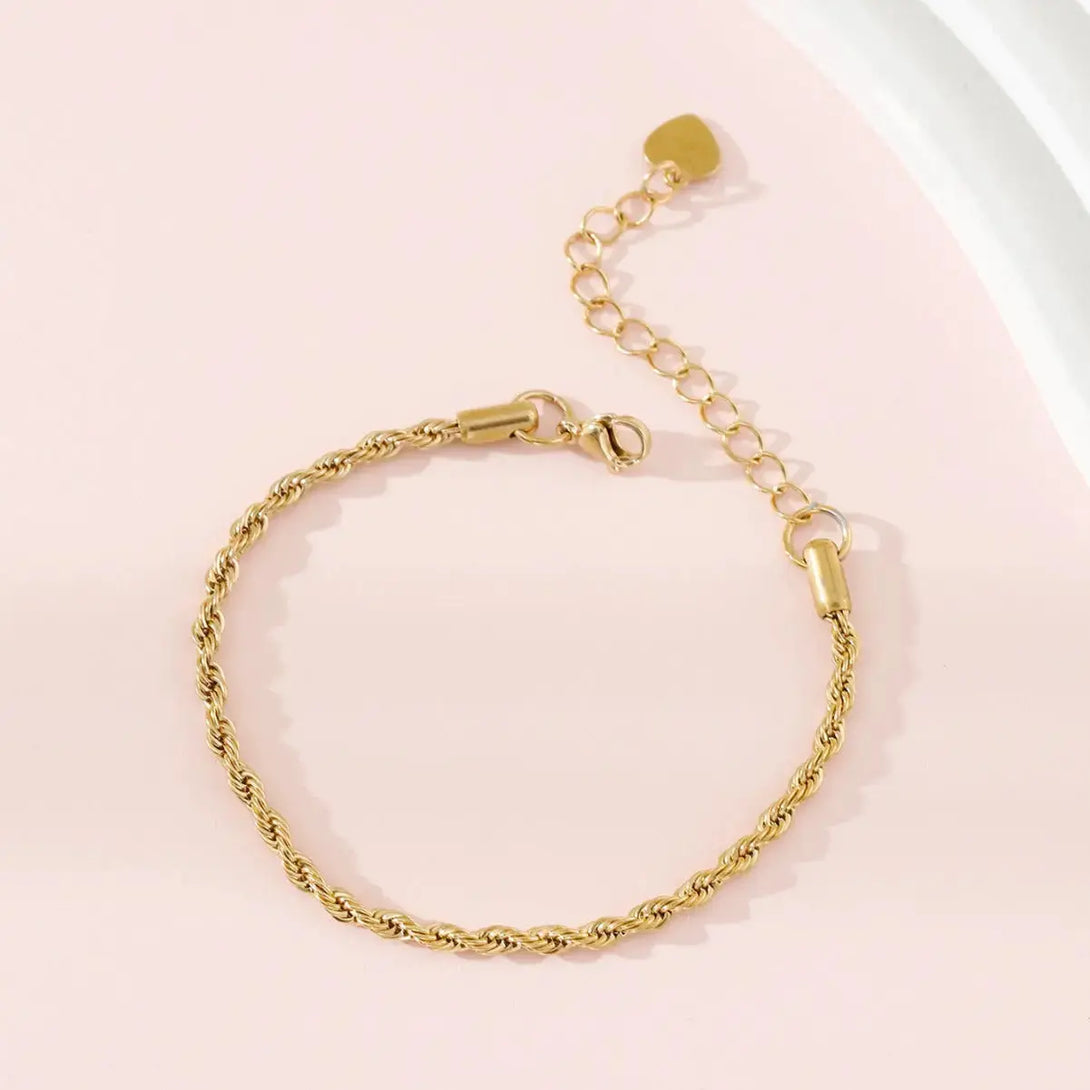 Lovcia Gold-Plated Twisted Rope Chain Bracelet with Heart Charm for Women-Bracelets-Gold-Gold