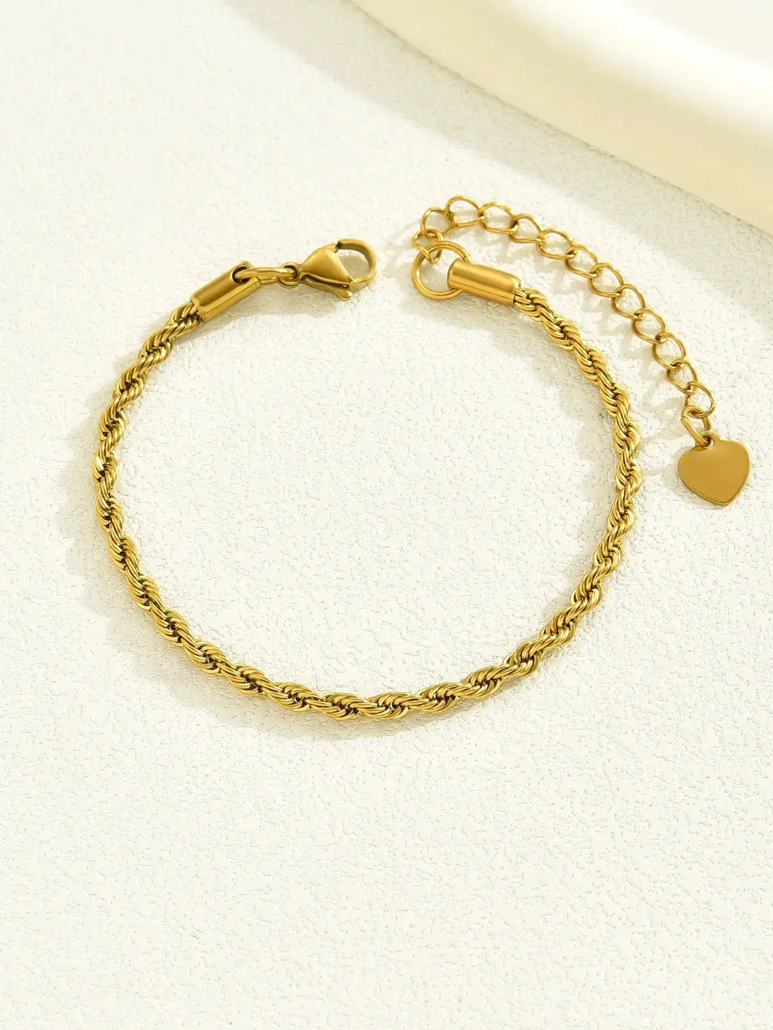 Lovcia Gold-Plated Twisted Rope Chain Bracelet with Heart Charm for Women-Bracelets-Gold-Gold