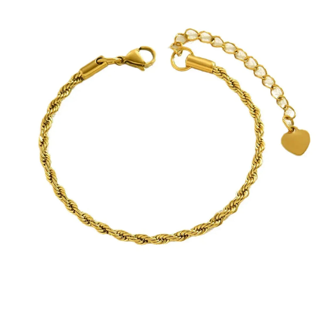 Lovcia Gold-Plated Twisted Rope Chain Bracelet with Heart Charm for Women-Bracelets-Gold-Gold