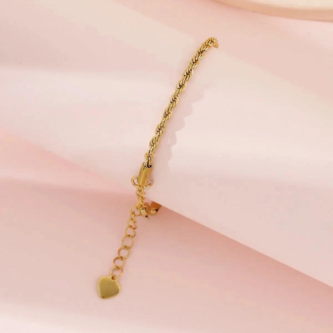 Lovcia Gold-Plated Twisted Rope Chain Bracelet with Heart Charm for Women-Bracelets-Gold-Gold